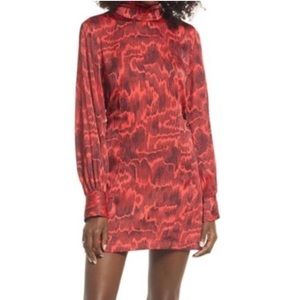 NORDSTROM - RED OPEN BACK LONG SLEEVE SATIN MINIDRESS